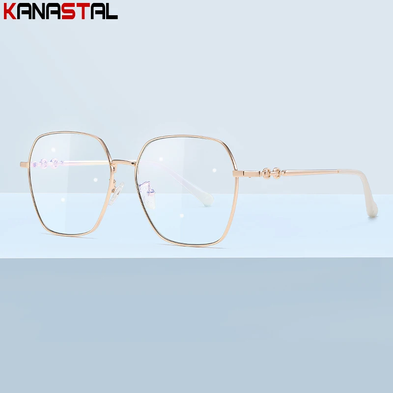 

Women Anti Blue Light Blocking Glasses Metal Polygon Eyeglasses Frame Ultralight Computer Trend Eyewear New Men Myopia Glasses