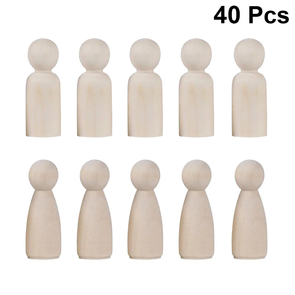 

40 Pcs Wooden Toys Blank Wooden Pieces Peg Kit Unfinished Peg People Unfinished Wood Pieces Peg