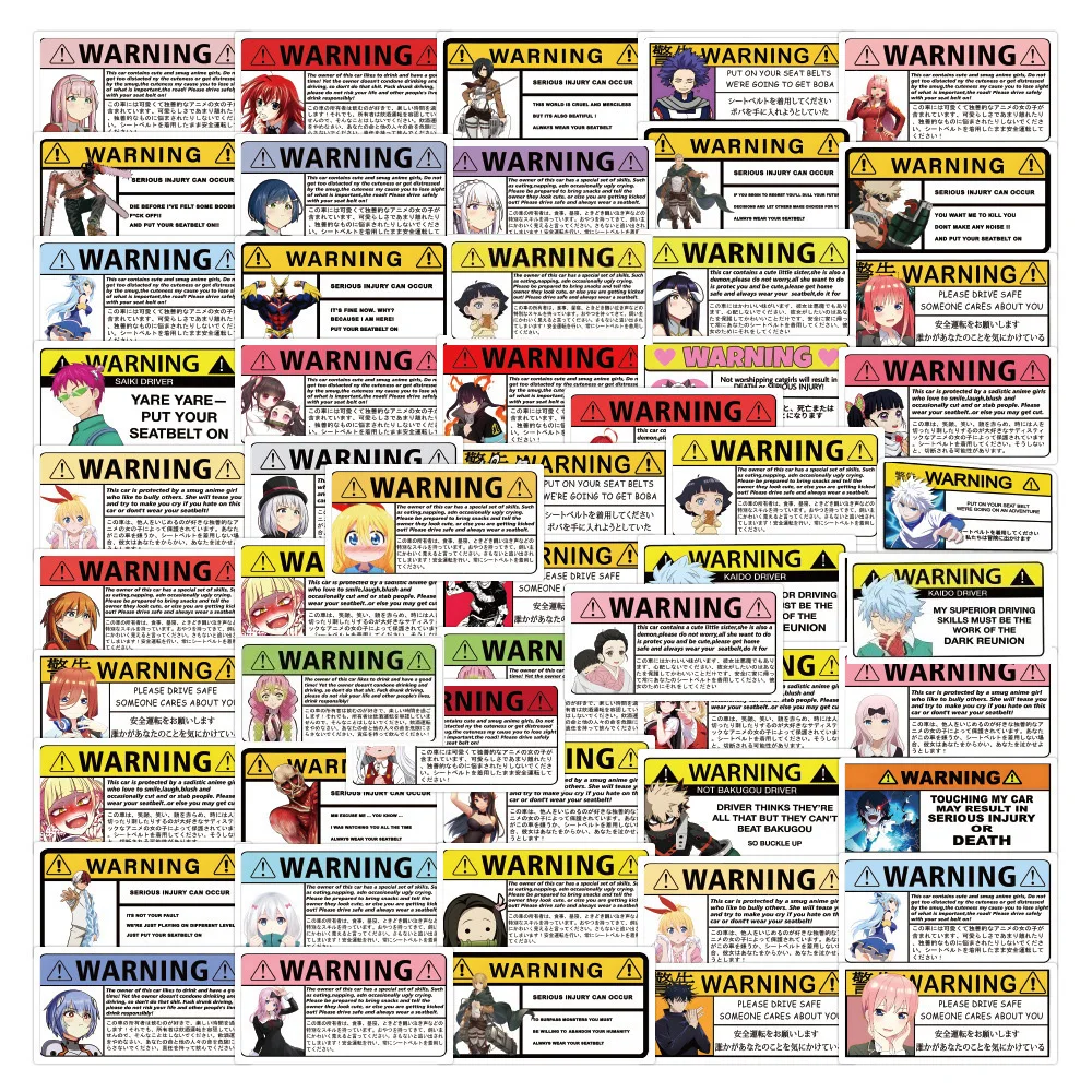 

10/30/50/100PCS Mixed Anime Warning Signs Danger Banning Sticker DIY Diary Laptop Luggage Skateboard Graffiti Decals Fun for Kid