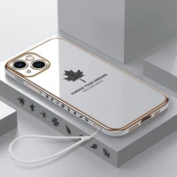 luxury plating maple leaf phone case for iphone 13 pro max 14 12 11 pro max xs max xr x se 6 6s 8 7 plus se covers with lanyard