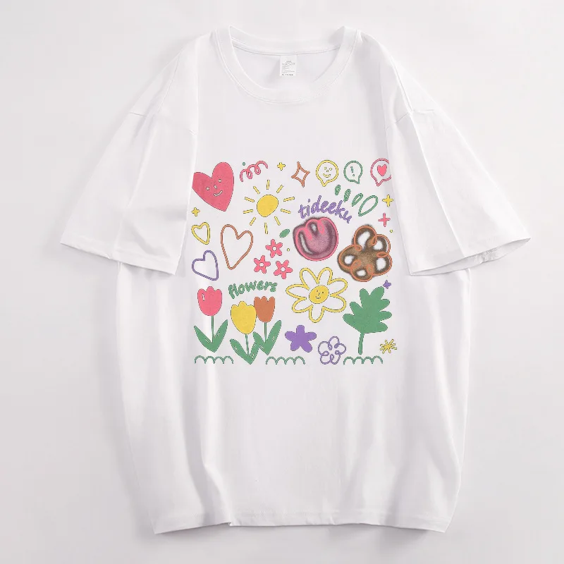 

Женская футболка с коротким рукавом, голубая Свободная Повседневная футболка из чистого хлопка с принтом граффити и коротким рукавом, с воротником-крылышком, лето 2023