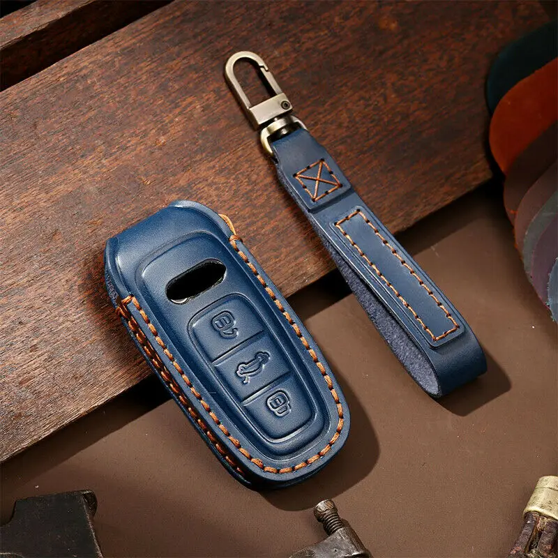 

Leather Car Key Case Fob Cover Keychain Bag for Audi A6 A6L A4 C8 A7 A8 Q8 2017 2018 2019 2020 Key Protection Shell Accessories
