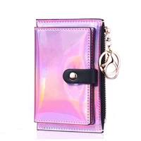 new laser pu leather womens short wallet zipper hasp two fold credit card holder female small coin purse money bag clip
