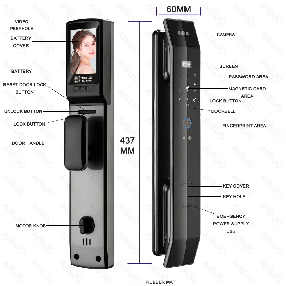 Фото Video En Tiempo Real WIFI APLICACION Huella Digital Cerradura De Puerta Inteligente Con Camara Cerradura Inteligente Digital №5