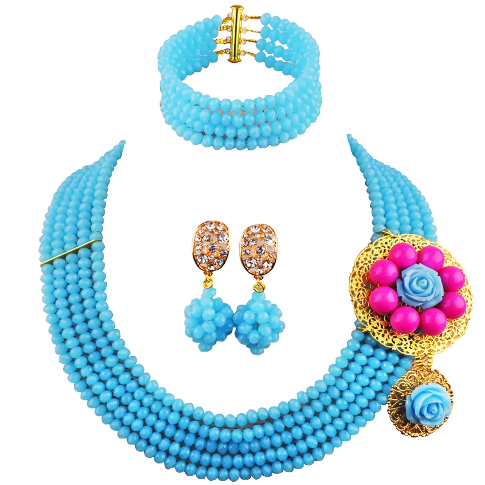 

Opaque Blue Fashion African Jewelry Set Women Necklace Bridal Wedding Party Jewelry Set