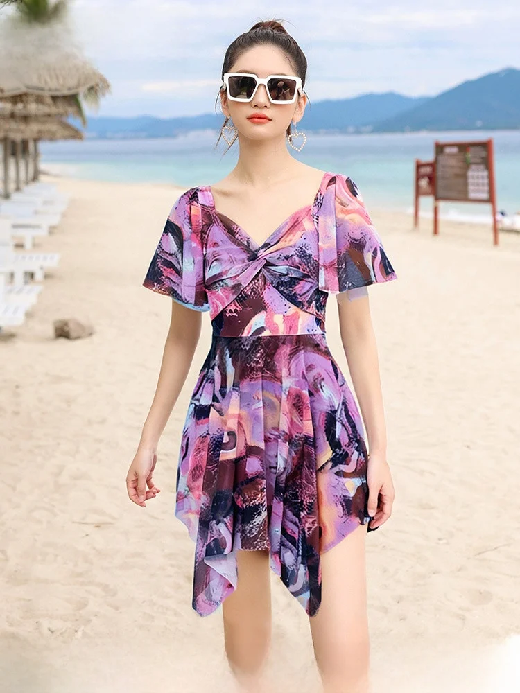 Xtep консервативный женский купальник 2024 новый модный цельный с принтом для