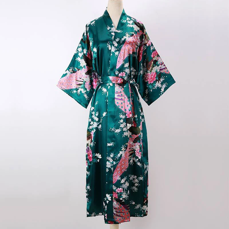 Satin Sleepwear Loose Female Silky Bathrobe Women's Satin Kimono Nightgowns Long Floral Robes Wedding Bridesmaid Bridal Bathrobe