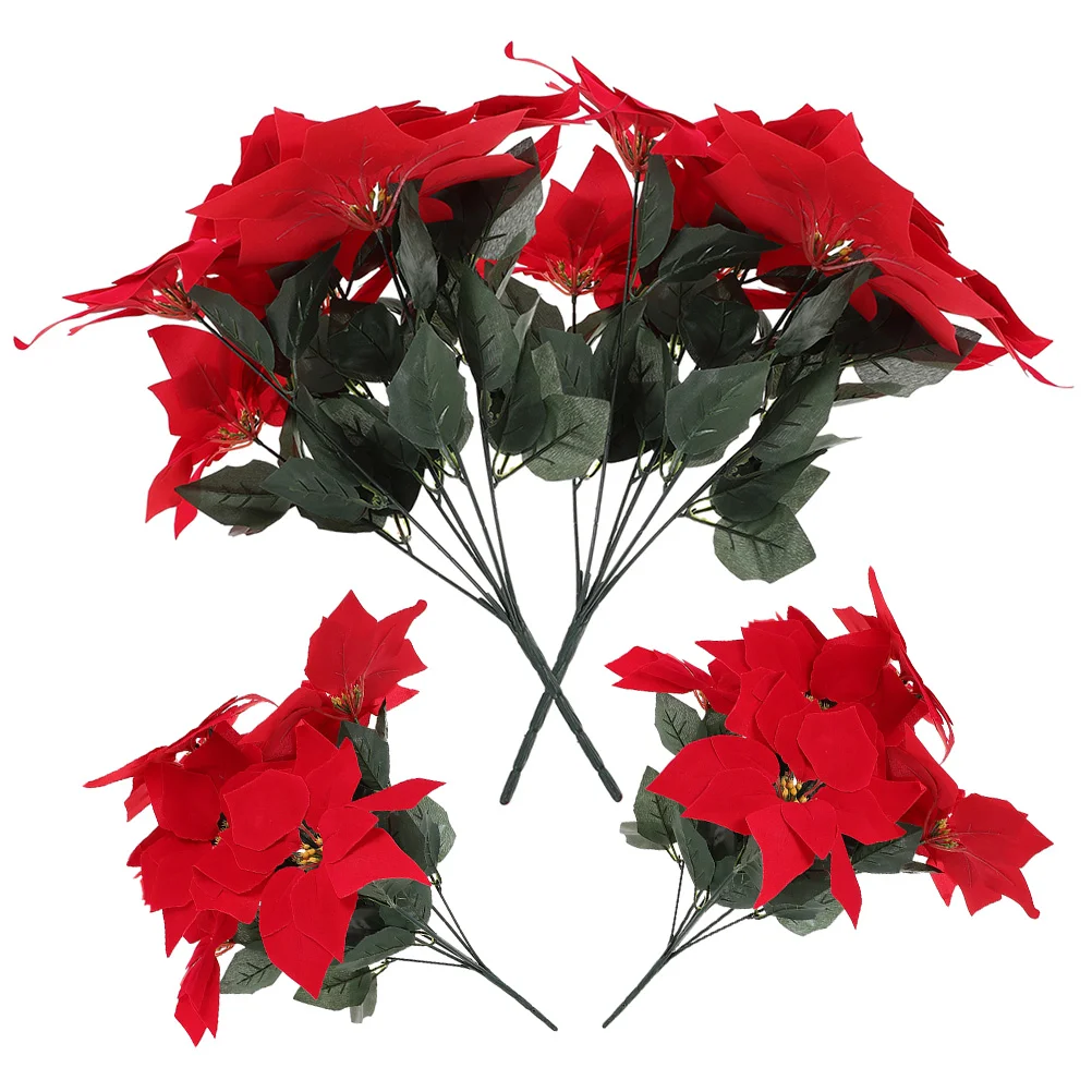 

Fake Flowers Realistic Poinsettia For Christmas Wreath Garland Decor Big Flower Simulated Courtyard Decorative Potted Plant