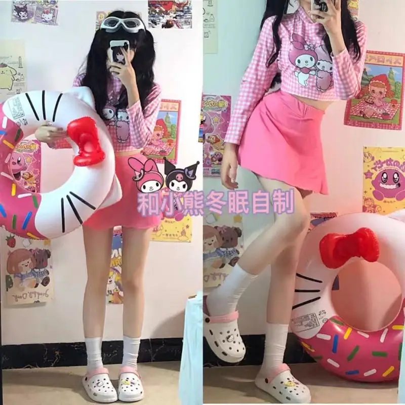 

My Melody Sanrio Plush Kawaii Cartoon Cute Plush Fashionable Swimsuit with Chest Pad Anime Plush Toys for Girls Birthday Gift