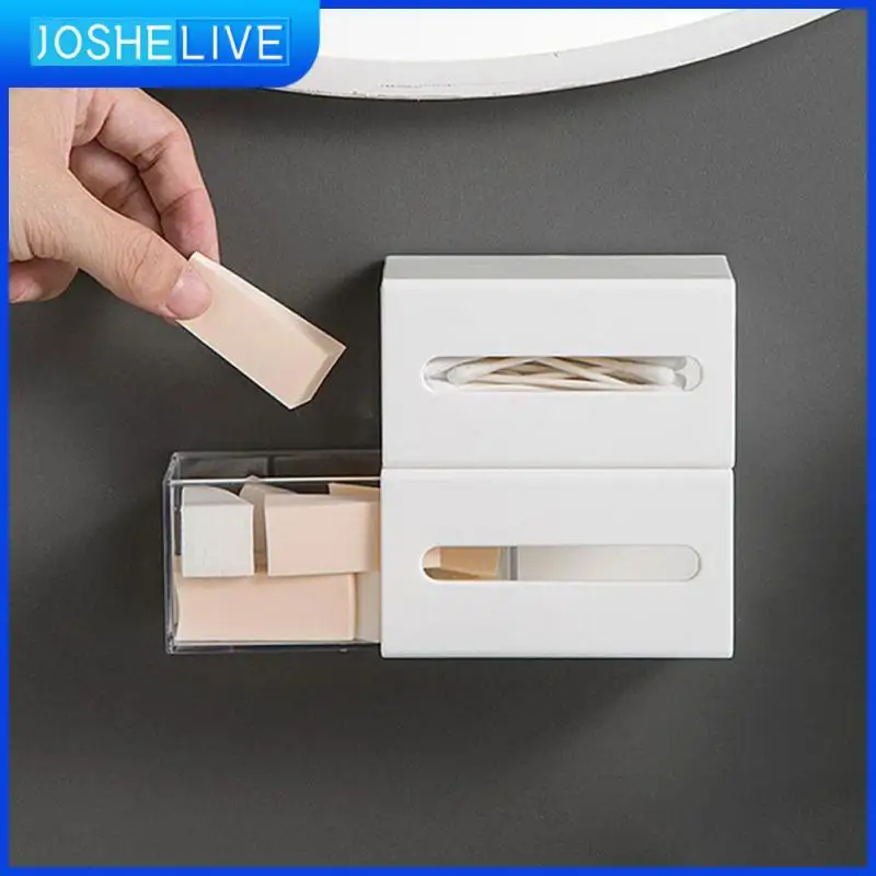 

Шкатулка для хранения мелочей, пластиковый органайзер для косметики, хлопка, волос, пудры, без перфорации, в ванную комнату, 1 шт.