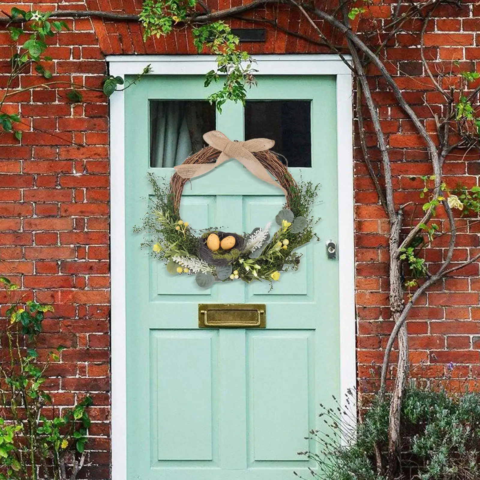 

Пасхальный венок для входной двери, окна, настенная подвесная искусственная зеленая гирлянда с листьями для фестиваля, Пасхи, дома, улицы, п...