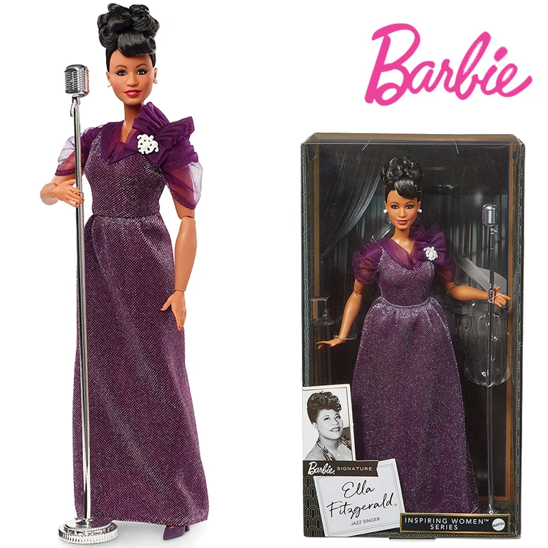 

Игрушки Барби GHT86, вдохновляющая серия Ella Fitzgerald, коллекционная популярная фиолетовая одежда, аксессуар для микрофона, детская игрушка для д...