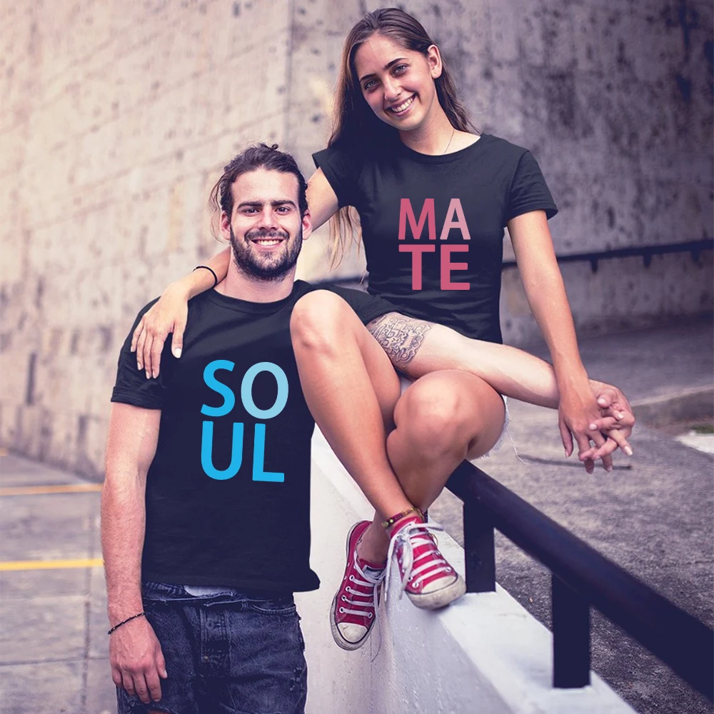 

Футболка с принтом души для пар, повседневная хлопковая рубашка с коротким рукавом, топ для жен, мужская и женская одежда, лето