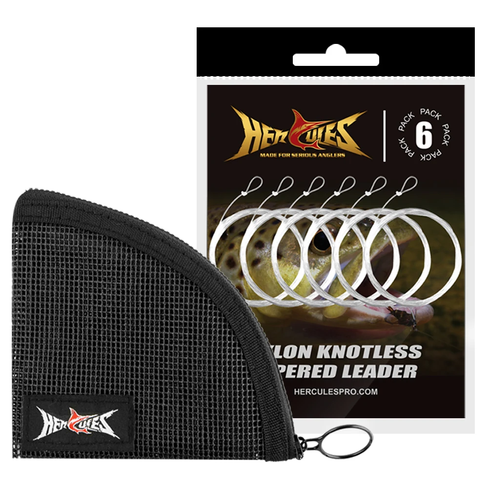 

HERCULES Pre-Tied Loop Fly Fishing Leader Nylon Line 6 Pack with Tapered Leader Wallet, 7.5FT 9FT 12FT 15FT 0X/1X/2X/3X/4X/5X/6X