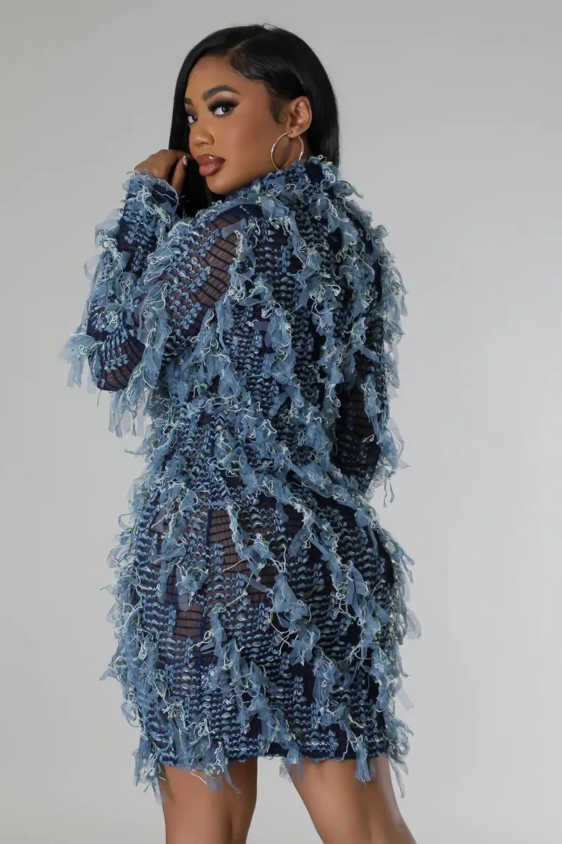 Лоскутное сетчатое женское облегающее мини-платье с кисточками эластичная