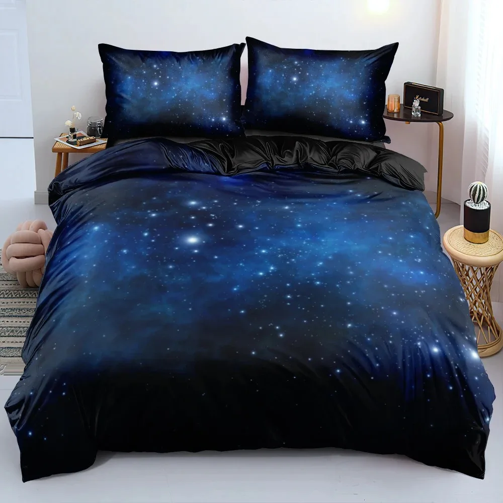 Luxury Galaxy Dark Blue Bedding Set Twin Full Queen King Size Duvet/Quilt Cover Shining Stars Starry Sky Comforter