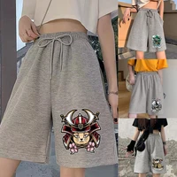 ladies fashion shorts elastic band harajuku loose shorts personality samurai print series student casual simple cropped pants