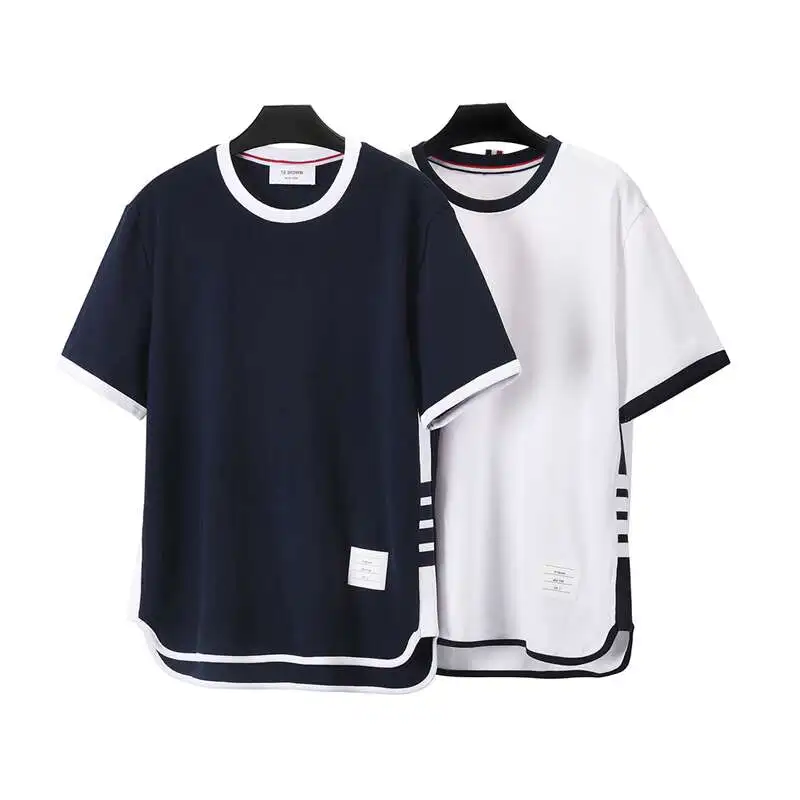 

TB BROWIN men's T-shirt brand summer round collar cotton four bars Korean version of sweat absorption leisure short sleeves