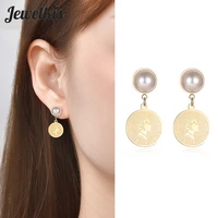 womens vintage imitation pearls drop stud earrings stainless steel for women 2022 ins style circle wedding party jewelry gifts