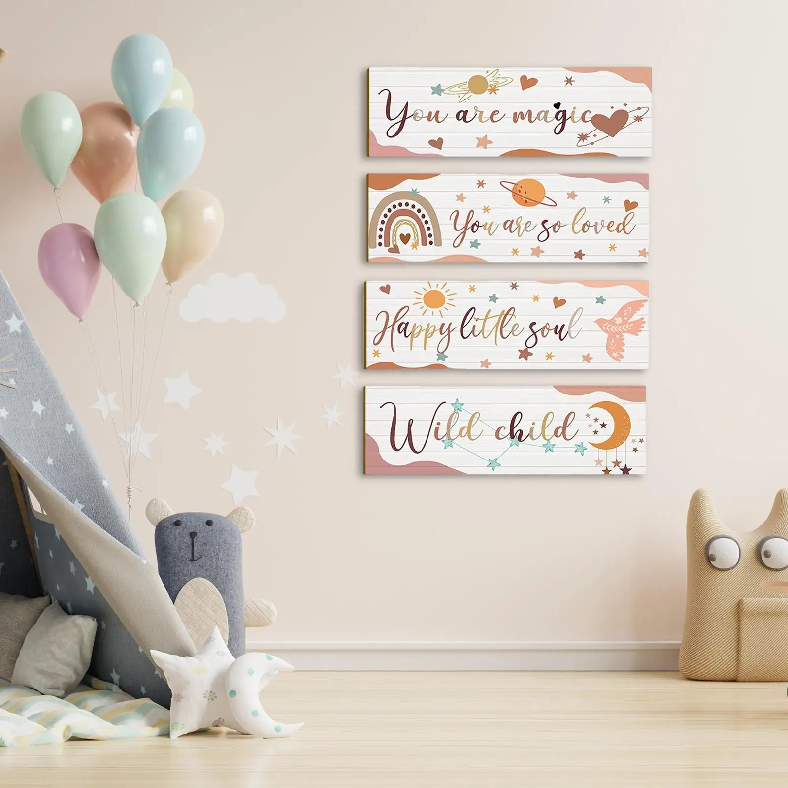 

Деревянная настенная табличка для детской комнаты, искусство на стену для детской комнаты, украшение для детской комнаты, 4 шт.