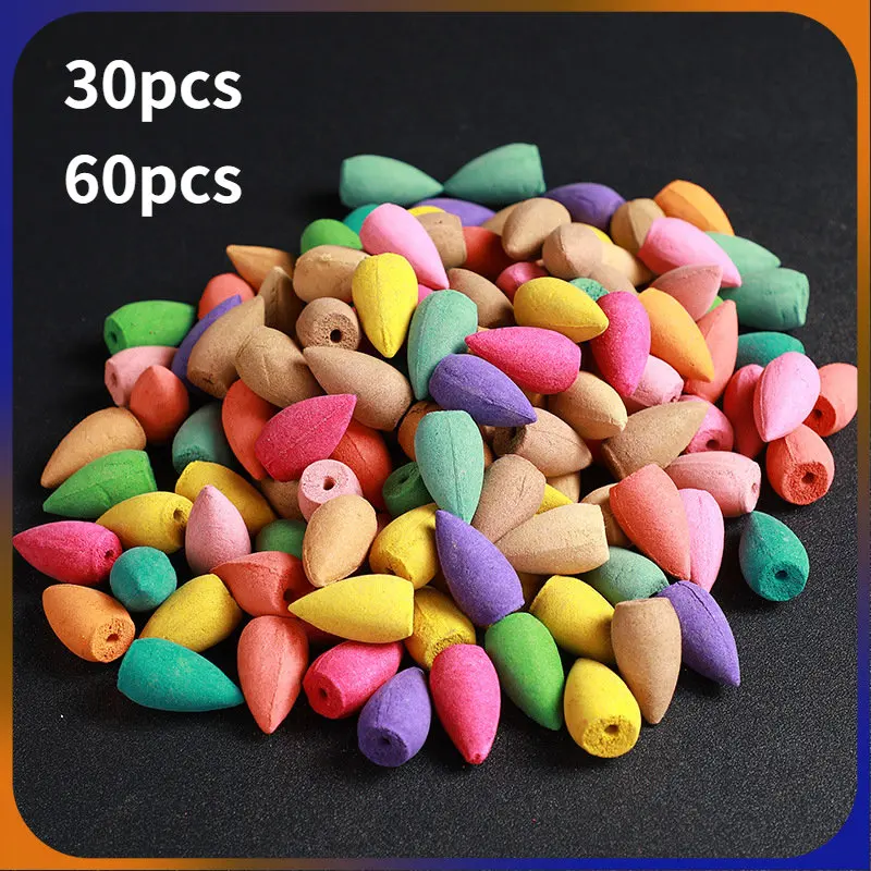 

30/60pcs Backflow Incense Cones Pack Mixed Flavor Natural Incense Floral Lavender Sandalwood Tea Cone Incense Burner Anti-odour