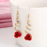 korean fashion temperament red rose long earrings womens creative trendy earrings all match jewelry