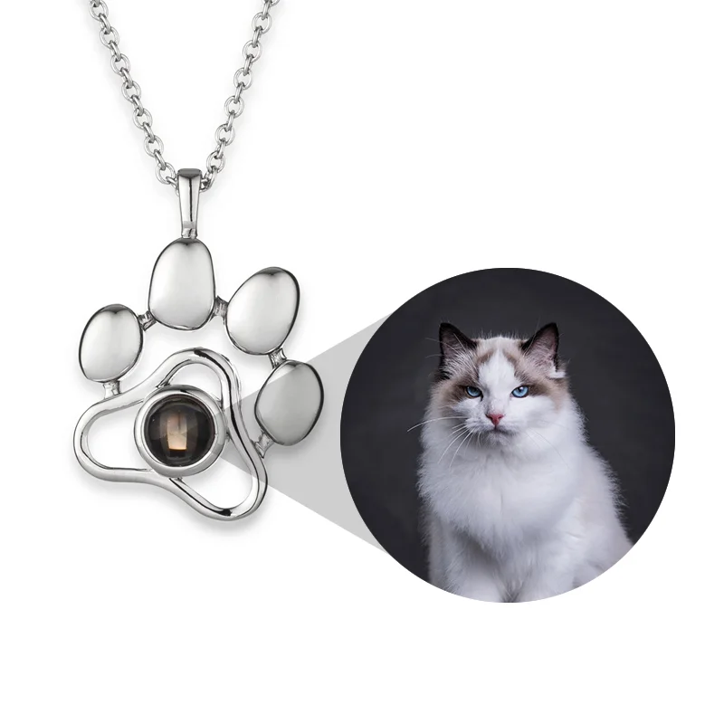 Customized Pet Photo Projection Necklace Dog Cat Paw Pendant Memory Jewelry Gift Dropshipping Personalized Mother Day Gifts