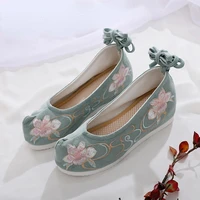 retro embroidered shoes womens hanfu shoes womens bow shoes with ancient costume inner heightening cloth shoes flat bottom