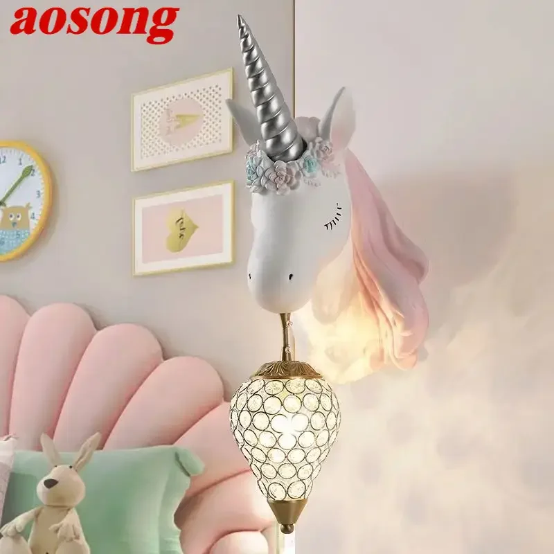 AOSONG современный настенный светильник с единорогом креативная гостиная спальня