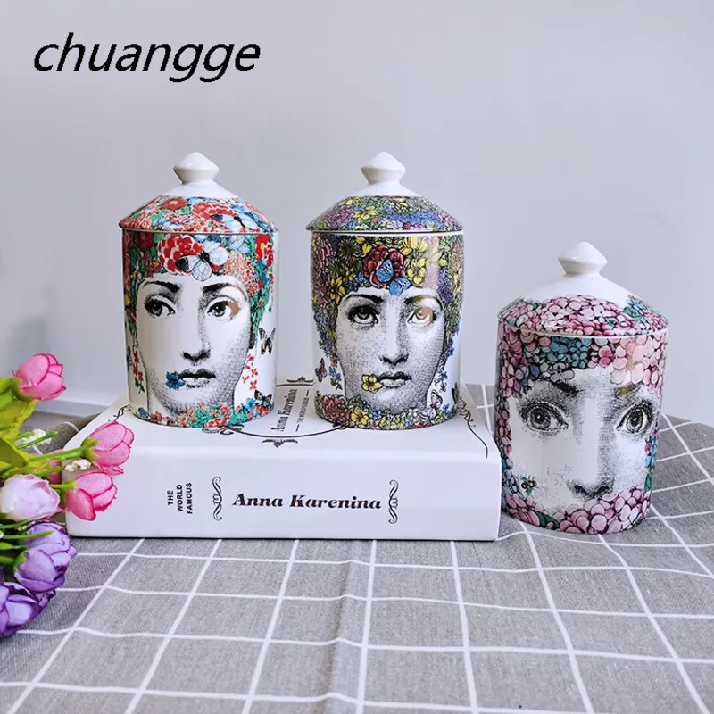 

Face Romantic Aromatherapy Candle Jars Ceramic Candlestick Modern Art Ornament Storage Jar Butterfly Flower Face