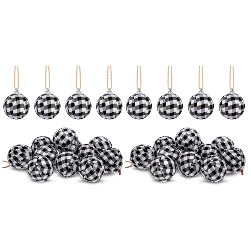 

24Pcs Buffalo Plaid Fabric Ball Christmas Fabric Wrapped Balls Christmas Hanging Ornament For Halloween Party Decor