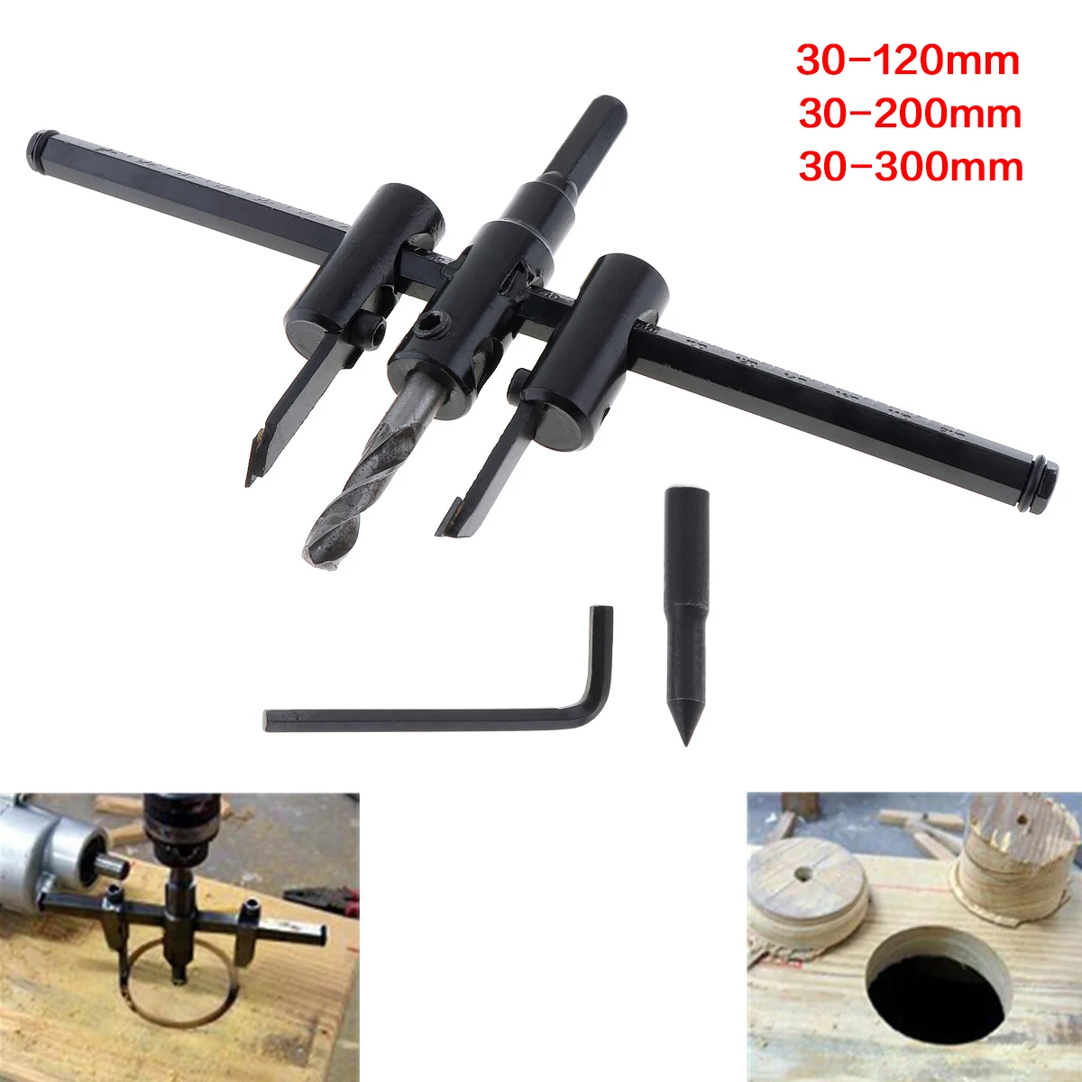 Adjustable Circle Hole Cutter Wood Drill Bit Saw Round Cutting Blade Aircraft Type DIY Tool Hole opener 30mm-200mm 30mm-300mm