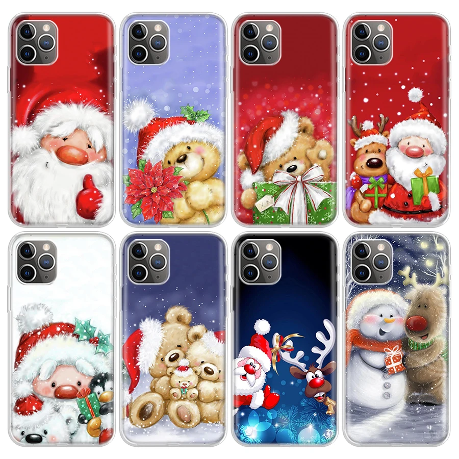 

Happy Christmas Cute Bear Gift Soft Silicone Phone Case For Apple iPhone 14 11 12 Mini 13 Pro XR X XS Max 7 8 6 6S Plus + 5 SE