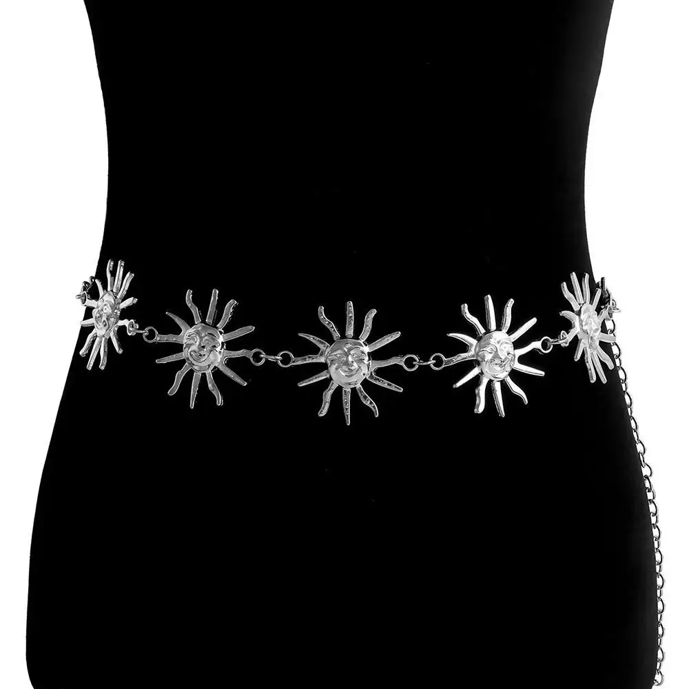 

Fashion Vintage Metal Hip Hop Style Womans Belt Sun Waistband Dress Cummerbands Punk Waist Chain