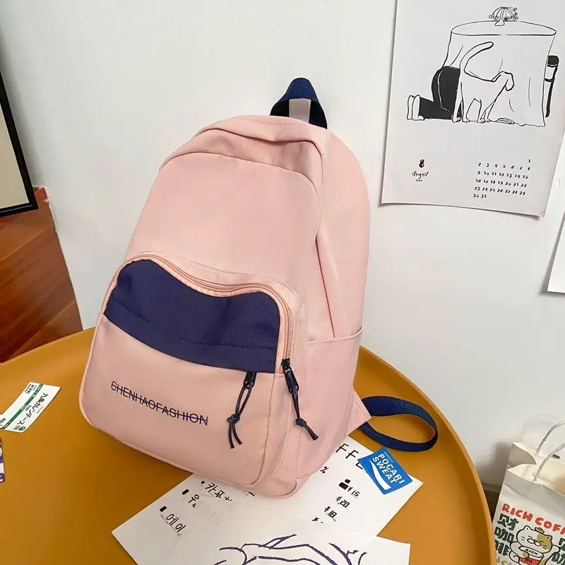 

Women Backpacks for School Teenagers Girls Student High Schoolbag Nylon Pink Simple Bookbag Casual Preppy Style 2022