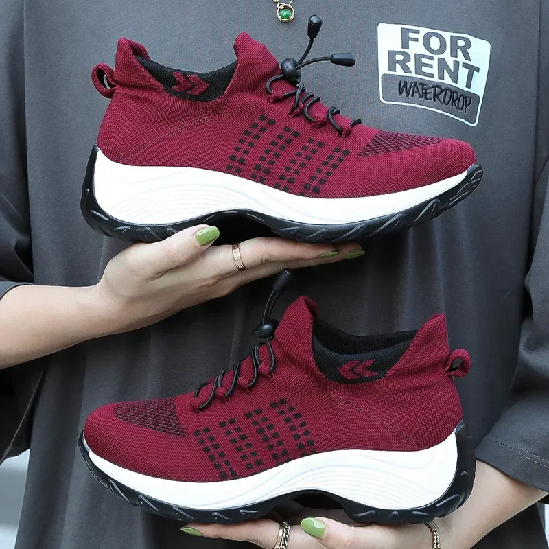 Женские прогулочные модные тканые носки кроссовки дышащая удобная обувь для