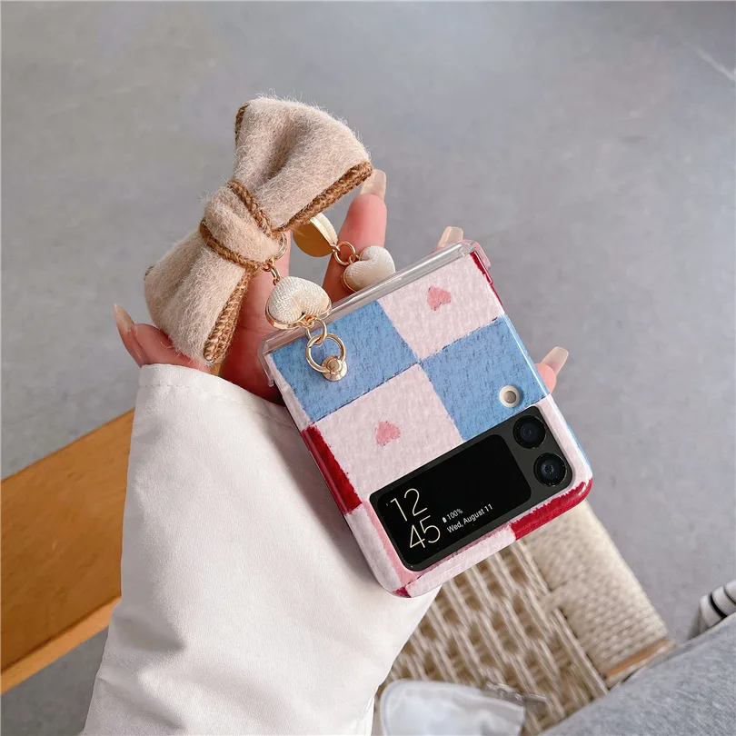 

Bowknot Chains Phone Case for Samsung Galaxy Z Flip 3 Z Flip 4 Hard PC Back Cover for ZFlip3 ZFlip4 Case Shell