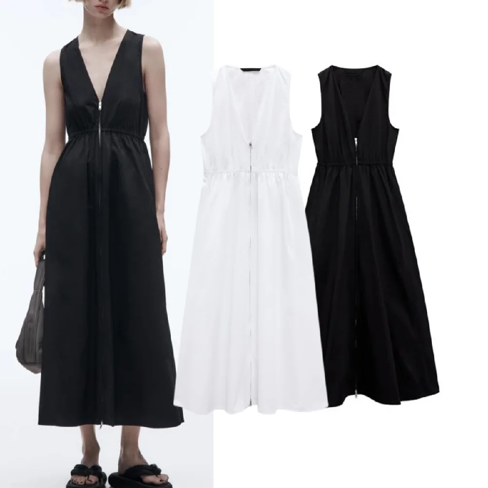 

COS LRIS 2023 spring and summer fashion new French Hepburn little black dress waist zipper sleeveless dress 2539001 2991231