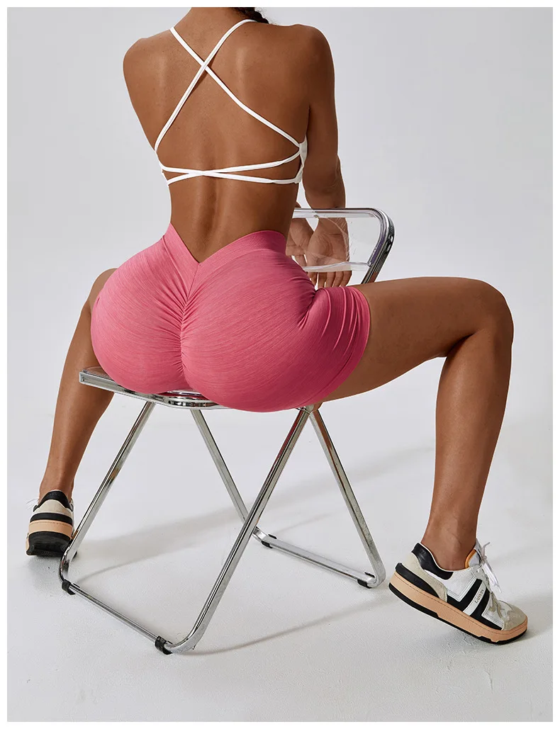V Back Seamless Scrunch Butt Shorts Women Summer Gym Wear Workout Gym Tights Push Up Yoga Shorts Fitness Cycling Shorts