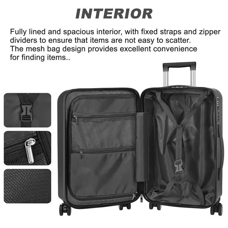 20 Inch Hardside Luggage, Suitcase with Spinner Wheels Built-In TSA Lock, 33L Capacity Checked Luggage Carry On, Black