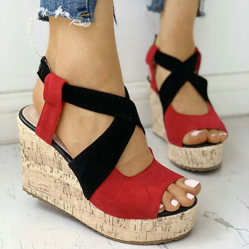 

Women Sandals Summer Casual Platform Shoes Color Blocking High Wedges Heels Elegant Laides Casual Buckle Strap Chaussure