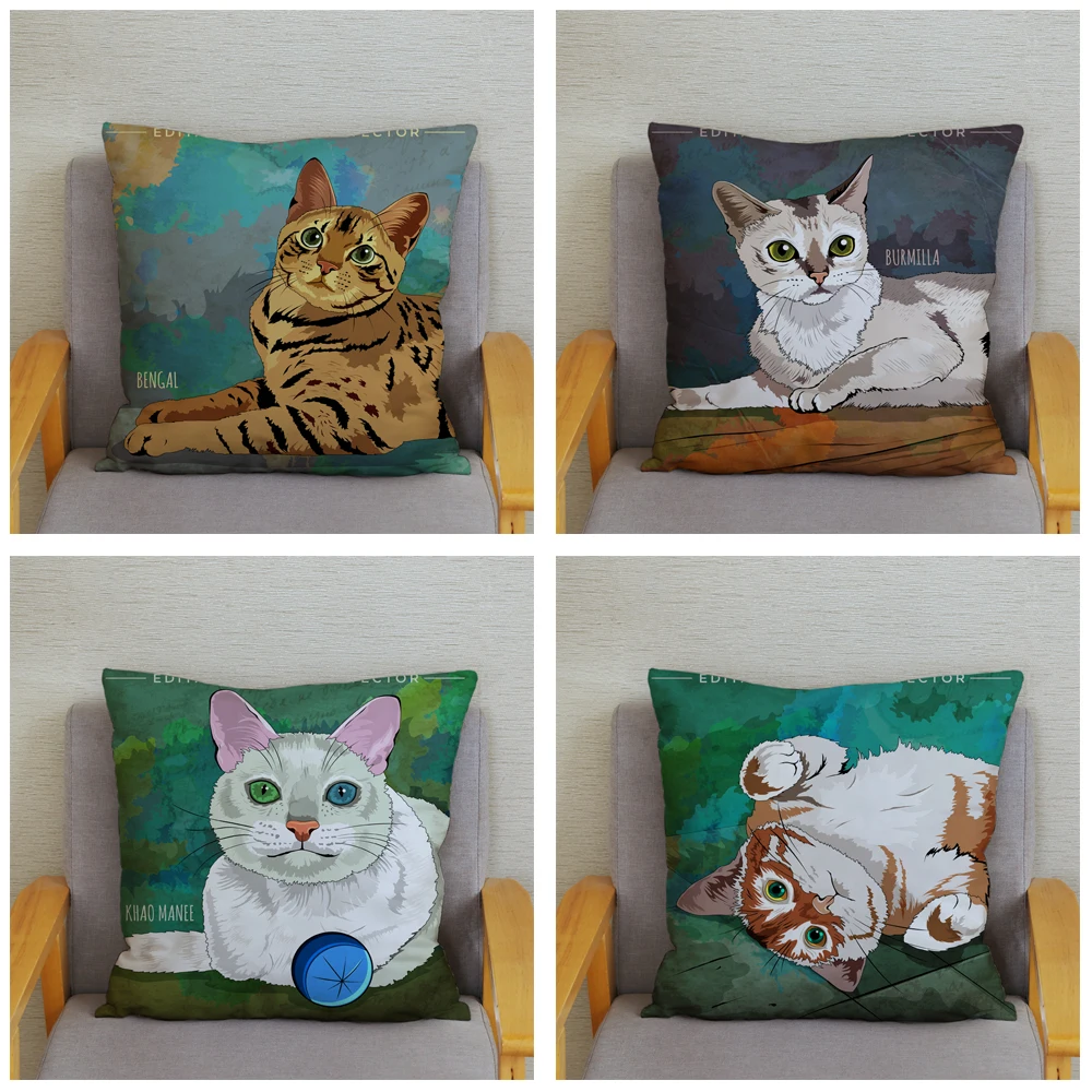 Красочная декоративная наволочка с милым мультяшным котом 45*45 см