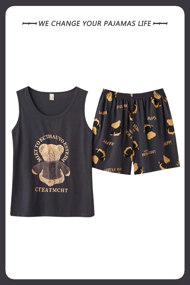 Tank Top Pajamas Women's Summer Sleeveless Shorts Pure Cotton Loose Plus Size Two Piece Set Home Furnishing