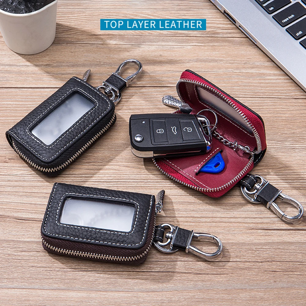 

1 Pcs Car Key Case Genuine Leather Smart Remote Key Holder Car Accessories Key Cover KeyChain Bag Universal Interior 6 Color
