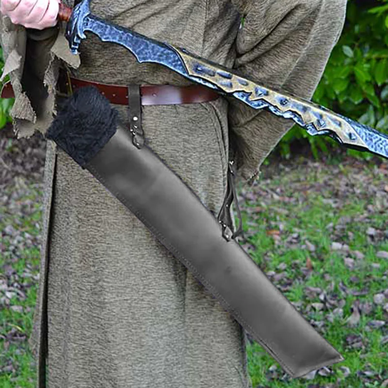 Фото Средневековый большой чехол для меча, самурайский рыцарь, Larp, сценический аксессуар для косплея, нож с широким лезвием, меховые ножны, кобура, военная экипировка для мужчин №2