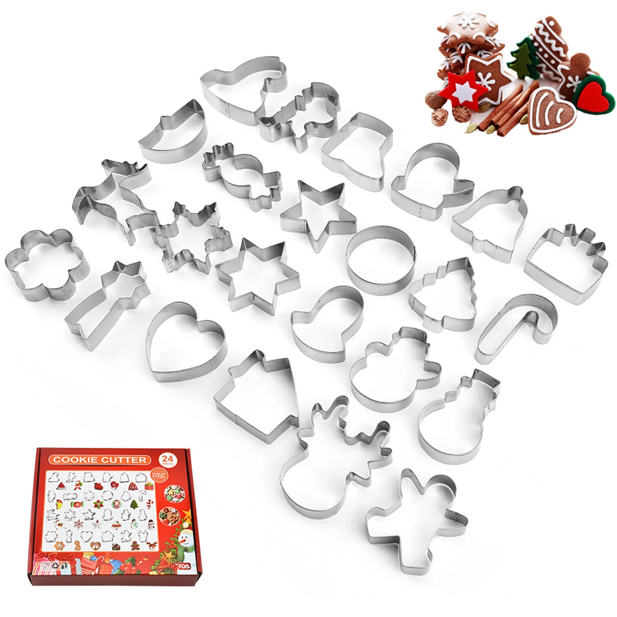 

24 шт., рождественские наклейки из нержавеющей стали