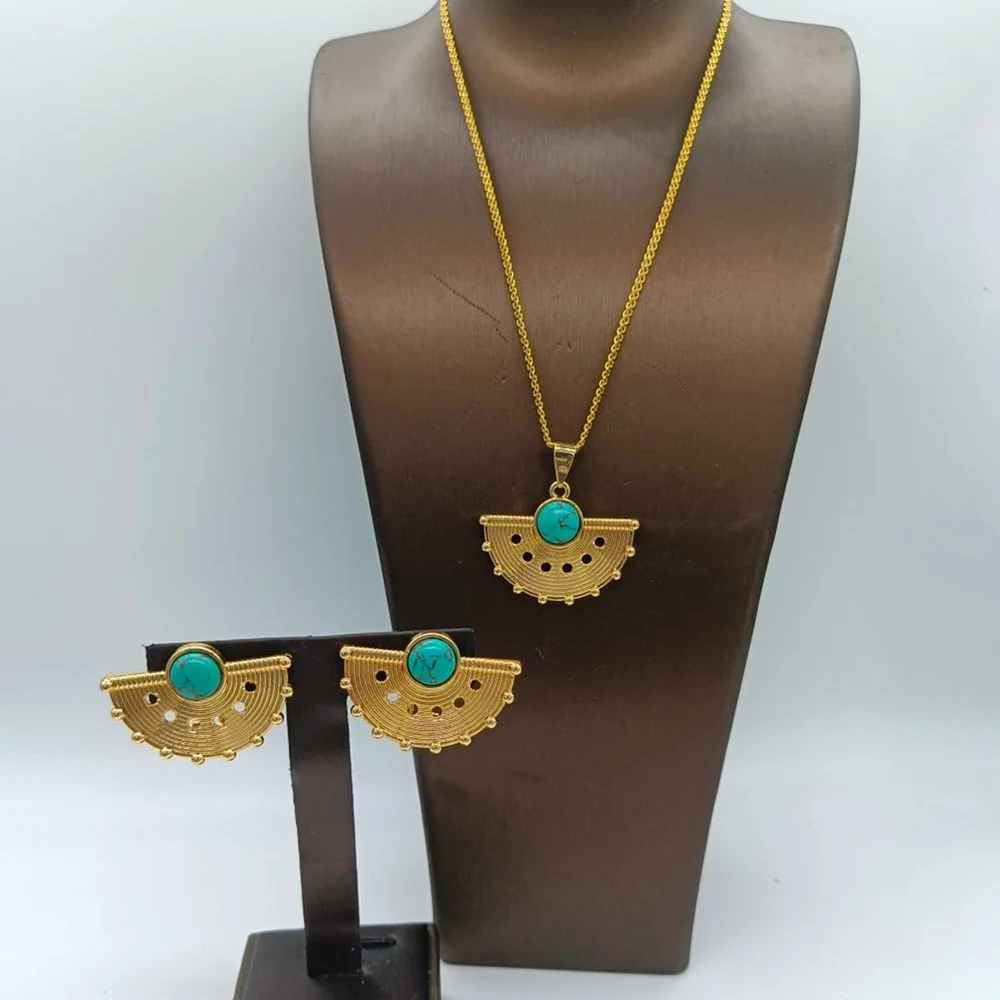 

Necklace and Earrings Jewelry Set for Women Italian Marbling Design Stone Clip Earrings and Necklace Jewelry for Anniversary