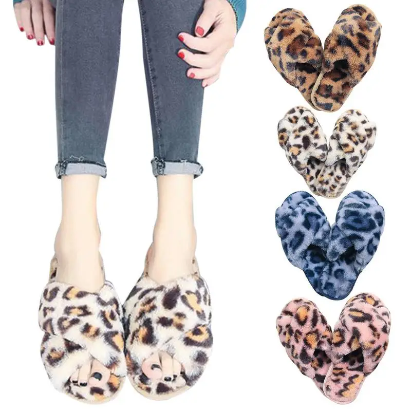 

Women's Fuzzy House Slippers Soft Plush Warm Leopard Print Fuzzy Slippers Women's Slippers House Warm Bedroom Shoes For Indoor