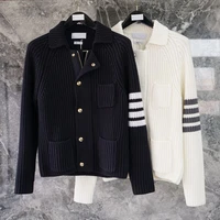 tb cardigan men and women with the same style mens slim zipper lapel four bar wool sweater jacket tide