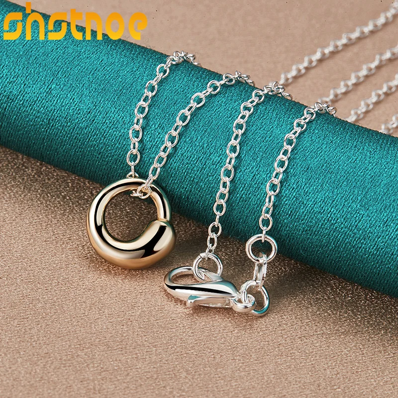 

SHSTONE 925 Sterling Silver Gold Ring Pendant Necklace 16-30 Inch O-Chain For Women Party Engagement Gift Fashion Charm Jewelry
